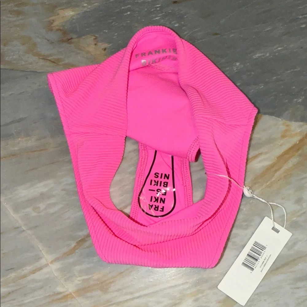 Frankies Bikinis Jenna Ribbed High Waist Bikini Bottom Hot Pink NWT Size Small